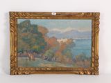 une image représentant un tableau représentant une vue sur un lac et des montagnes