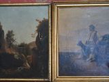 deux tableaux représentant un homme et une femme à cheval dans un paysage