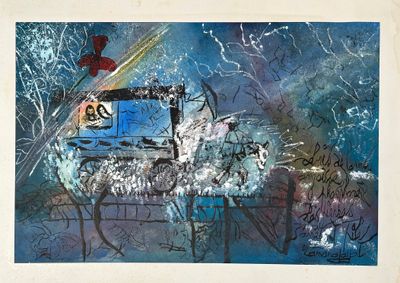 un tableau représentant une calèche dans la neige