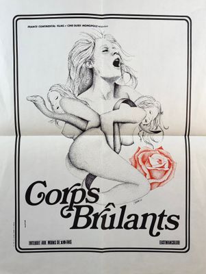une affiche de cinéma pour le film « Corps brilliants », mettant en scène une femme tenant une rose à la main
