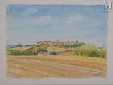 une image représentant un tableau représentant un paysage avec un village au loin