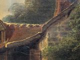 an oil painting of a house with a horse and carriage in front of it