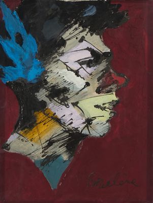 une image d'une peinture représentant une femme avec un oiseau sur la tête