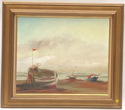 GAUTIEZ Pierre - Epave au signal rouge - Peinture sur toile …