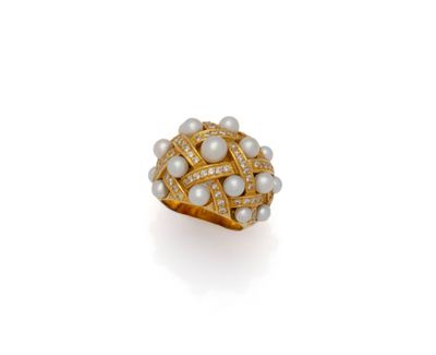 a pearl and diamond ring, by van cleef