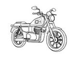 dessin d'une moto sur fond blanc, avec un arrière-plan en noir et blanc