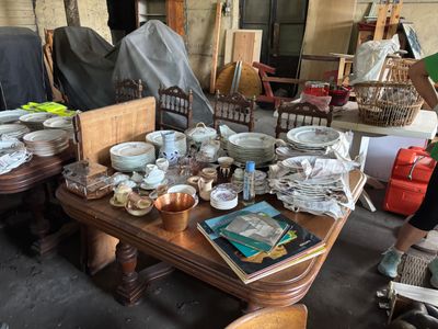 a table with a lot of plates and bowls on it