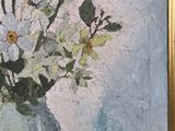 a painting of flowers in a vase on a table