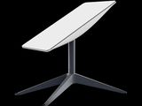 une image représentant une table blanche avec un piètement noir sur fond noir