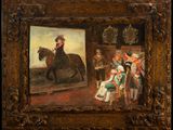 painting of a painting of a man on a horse with a group of people around him