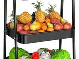 two tiered cart with various fruits and vegetables on it