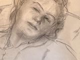 drawing of a woman laying in bed with her eyes closed