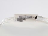 silver plated bracelet with two metal tags on a white mannequin mannequin mannequin mannequin mannequin mannequin mannequin