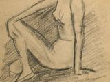 pencil drawing of a woman sitting on the ground with her legs crossed