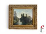 an image of a painting of a river with trees in the foreground