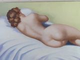a painting of a naked woman laying on a bed