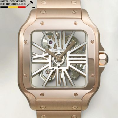 an image of a watch with a rose gold case on a white background