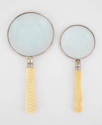 deux loupes à manche en bois sur fond blanc