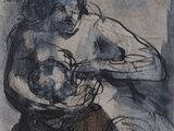 a drawing of a man holding a baby in his arms