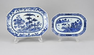 deux assiettes bleues et blanches ornées d'un paysage
