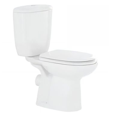 les toilettes sont de couleur blanche et sont équipées d'un réservoir blanc