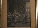 painting of a man and a woman in a room with a fireplace