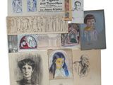 a lot of drawings and pictures on the wall