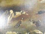 tableau représentant une volée d'oiseaux survolant un plan d'eau