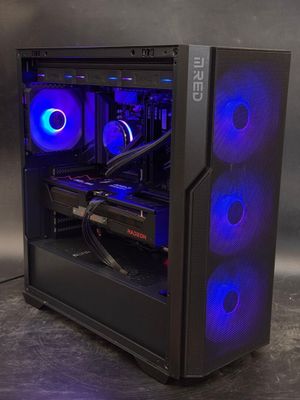 un boîtier d'ordinateur noir orné de lumières bleues