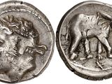 une image représentant une pièce d'argent sur laquelle figurent un homme et un cheval