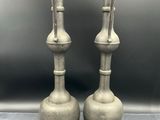 pair of antique pewware vases with handles and handles