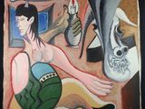 un tableau représentant une femme assise par terre