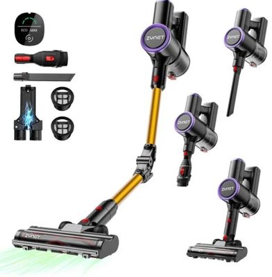 un lot de quatre aspirateurs différents, équipés d'accessoires variés