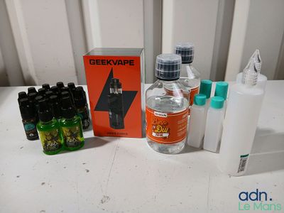 a bottle of water, a bottle of liquid, a bottle of mouthwash, a bottle of mouthwash and a bottle of mouthwash on a table