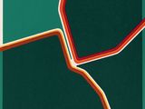 une affiche verte et orange traversée par une ligne rouge