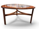 a coffee table with a glass top and wooden legs