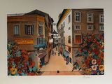 a picture of a painting of a city street