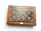 an image of a picture of a wooden box with flowers on it