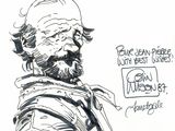 drawing of a man with a beard wearing a hat and scarf