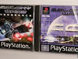 two video games are on display on a shelf in front of a white wall