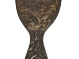 a metal spoon with a handle on a white background