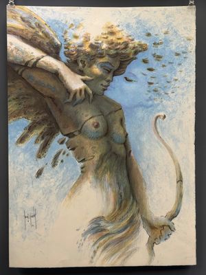 une image représentant un tableau d'un ange tenant un chat