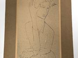 drawing of a man in a suit sitting down with his hand on his chin