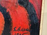an image of a painting of a woman in a red dress