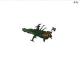 a toy plane with a man on it flying in the sky