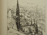 drawing of a view of a city from the top of a hill