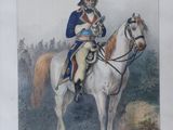 painting of a man riding a horse in a field with trees in the background