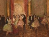 painting of a group of people dressed in formal attire in a room