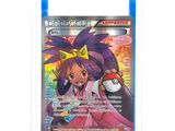 une boîte en plastique bleue avec l'image d'une fille tenant une carte pokemon