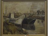 a painting of a boat on display in a museum